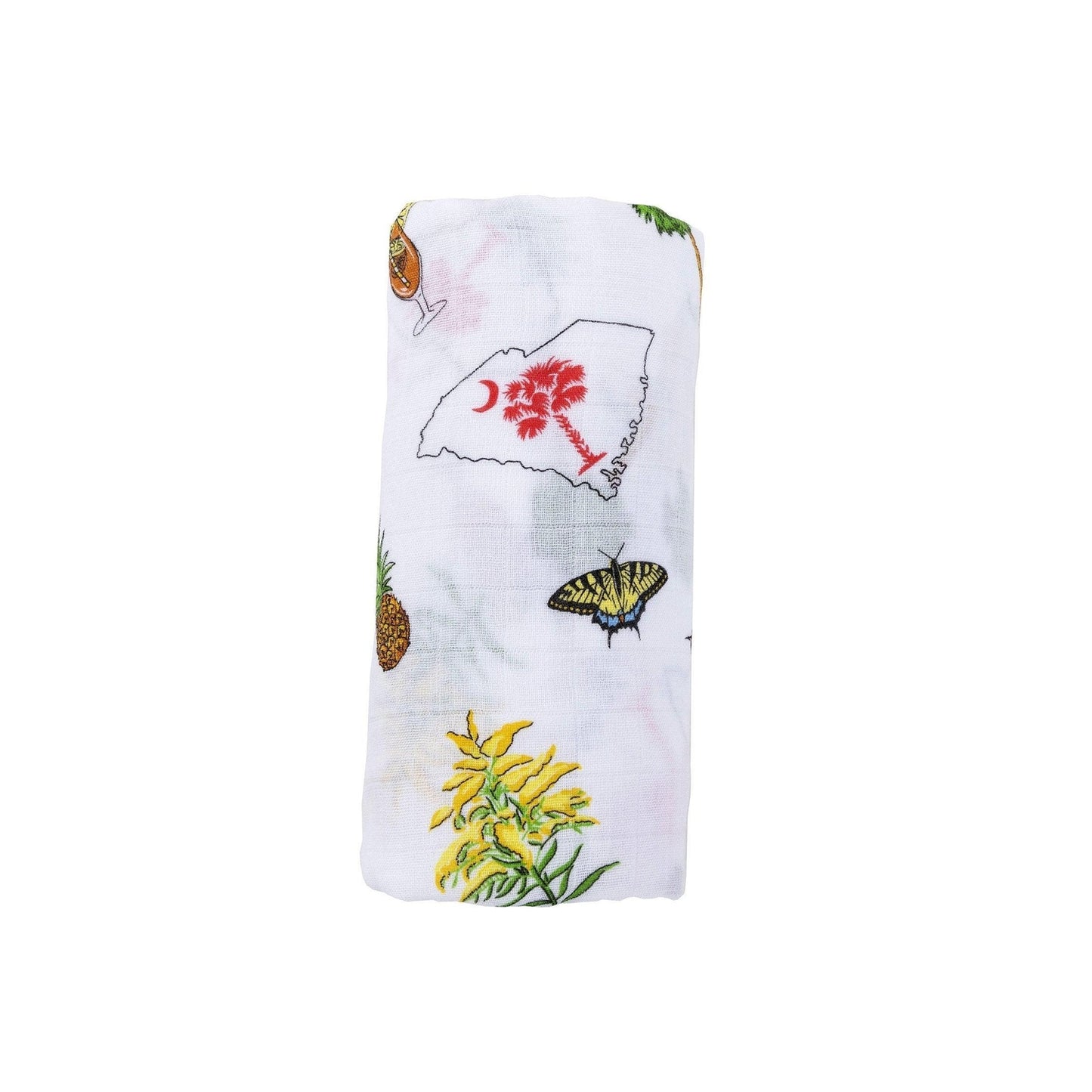 Gift Set: South Carolina Girl Baby Muslin Swaddle Blanket and Burp Cloth/Bib Combo Soft Breathable Bamboo Cotton