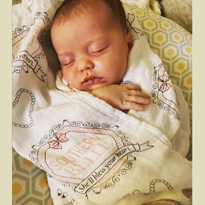 Gift Set: Southern Belle Baby Muslin Swaddle Blanket and Burp Cloth/Bib Combo Extra Large Bamboo Cotton