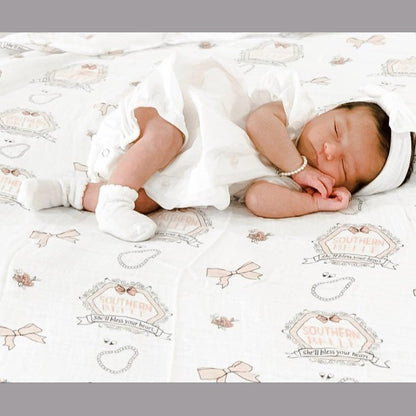 Gift Set: Southern Belle Baby Muslin Swaddle Blanket and Burp Cloth/Bib Combo Extra Large Bamboo Cotton