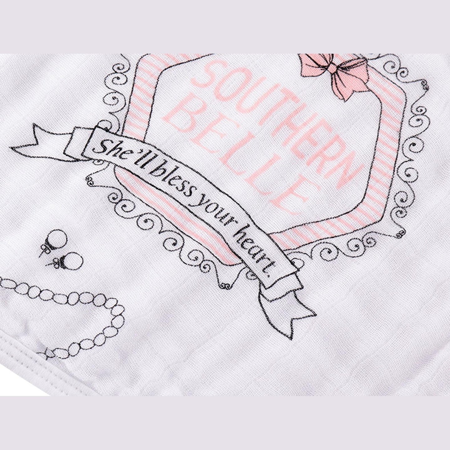 Gift Set: Southern Belle Baby Muslin Swaddle Blanket and Burp Cloth/Bib Combo Extra Large Bamboo Cotton