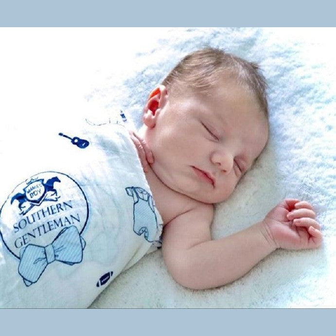 Southern Gentleman Baby Boy Muslin Swaddle Receiving Blanket Breathable and Lightweight
