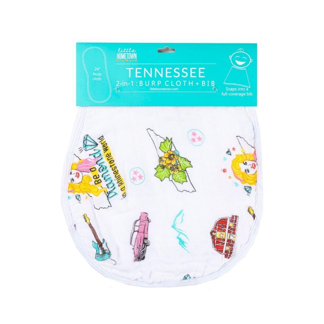 Gift Set: Tennessee Baby Muslin Swaddle Blanket and Burp Cloth/Bib Combo (Floral) Soft Breathable Bamboo Cotton