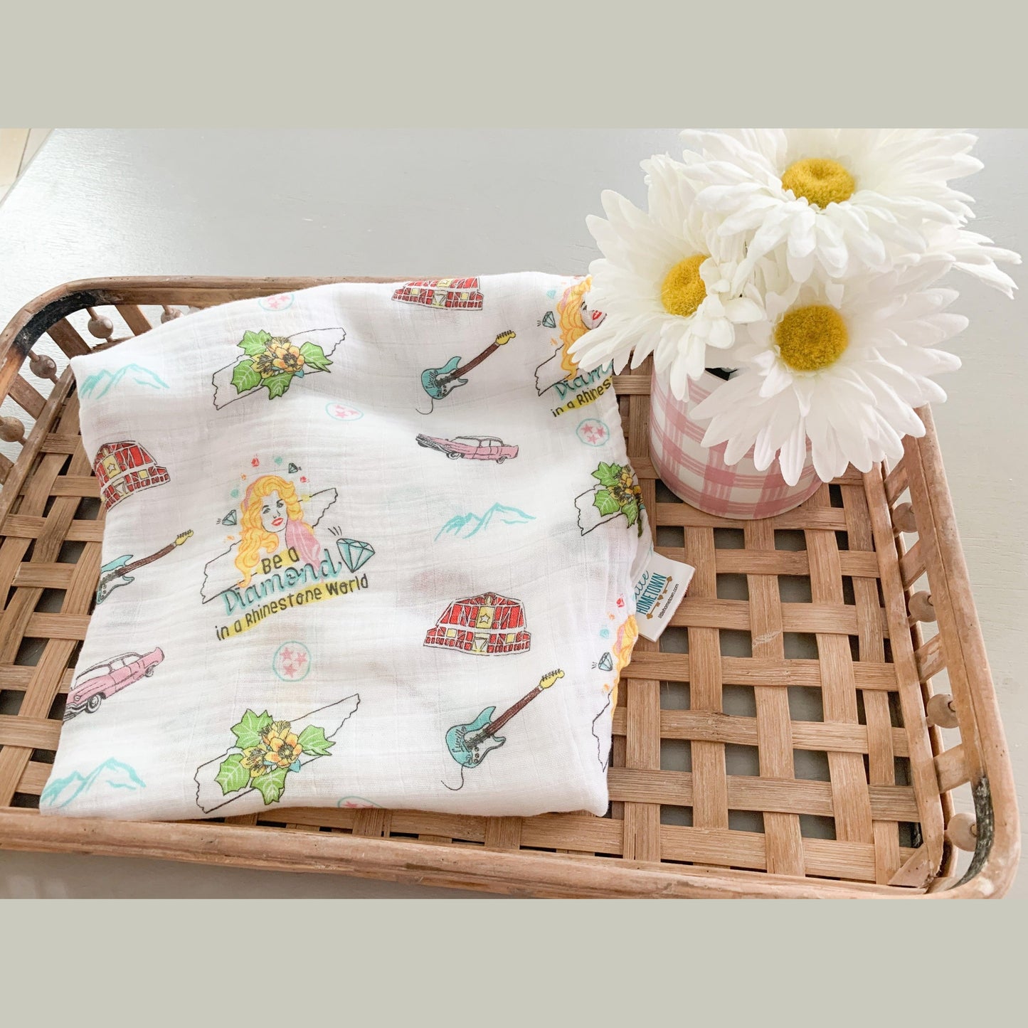 Gift Set: Tennessee Baby Muslin Swaddle Blanket and Burp Cloth/Bib Combo (Floral) Soft Breathable Bamboo Cotton