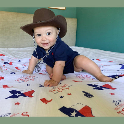 Gift Set: Texas Baby Boy Muslin Swaddle Blanket and Burp Cloth/Bib Combo Baby Shower Essential for Newborn