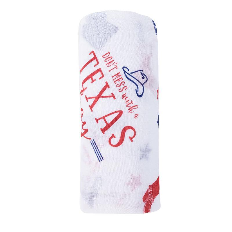 Gift Set: Texas Baby Boy Muslin Swaddle Blanket and Burp Cloth/Bib Combo Baby Shower Essential for Newborn