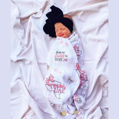 Gift Set: Texas Baby Girl Muslin Swaddle Blanket and Burp Cloth/Bib Combo Extra Large Bamboo Cotton