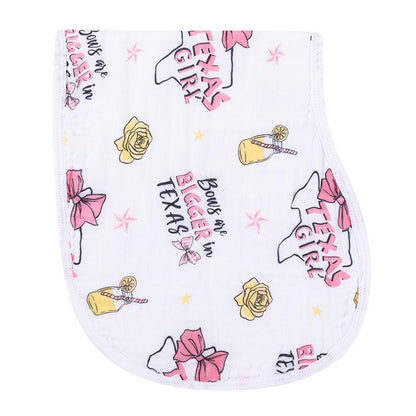 Gift Set: Texas Baby Girl Muslin Swaddle Blanket and Burp Cloth/Bib Combo Extra Large Bamboo Cotton