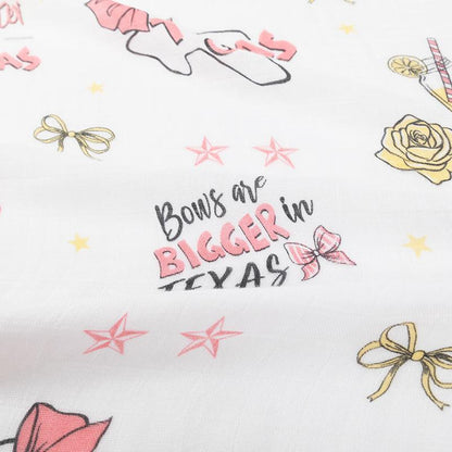 Gift Set: Texas Baby Girl Muslin Swaddle Blanket and Burp Cloth/Bib Combo Extra Large Bamboo Cotton