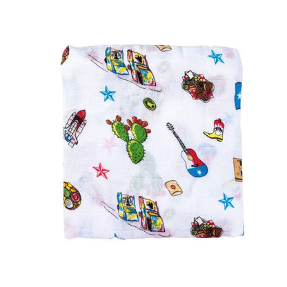 Gift Set: Texas Baby Unisex Muslin Swaddle Blanket and Burp Cloth/Bib Combo Hospital Coming Home Essential