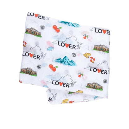 Gift Set: Virginia Baby Muslin Swaddle Blanket and Burp Cloth/Bib Combo Soft Breathable Bamboo Cotton