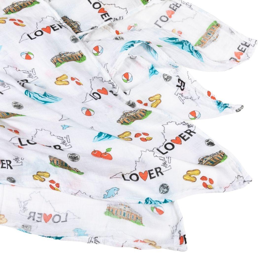 Gift Set: Virginia Baby Muslin Swaddle Blanket and Burp Cloth/Bib Combo Soft Breathable Bamboo Cotton