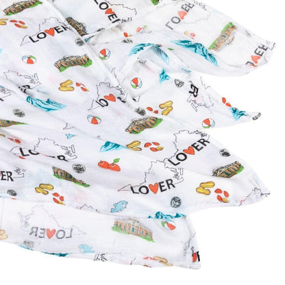 Gift Set: Virginia Baby Muslin Swaddle Blanket and Burp Cloth/Bib Combo Soft Breathable Bamboo Cotton