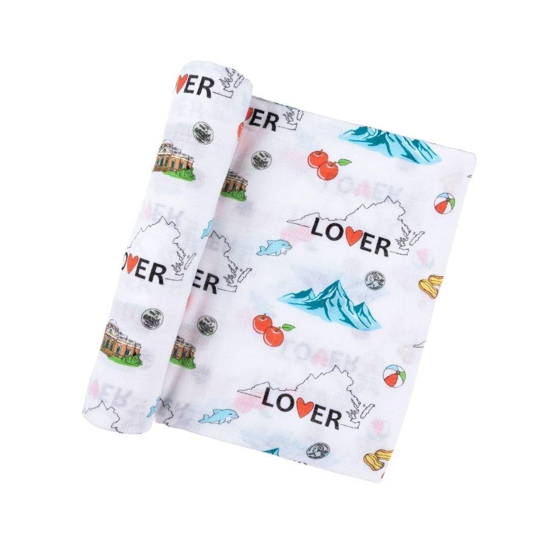 Gift Set: Virginia Baby Muslin Swaddle Blanket and Burp Cloth/Bib Combo Soft Breathable Bamboo Cotton