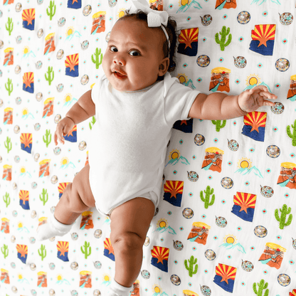 GiftSet: Arizona Baby Muslin Swaddle Blanket and Burp Cloth/Bib Combo Extra Large Bamboo Cotton