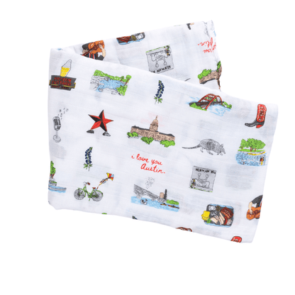 GiftSet: Austin Baby Muslin Swaddle Blanket and Burp Cloth/Bib Combo Extra Large Bamboo Cotton