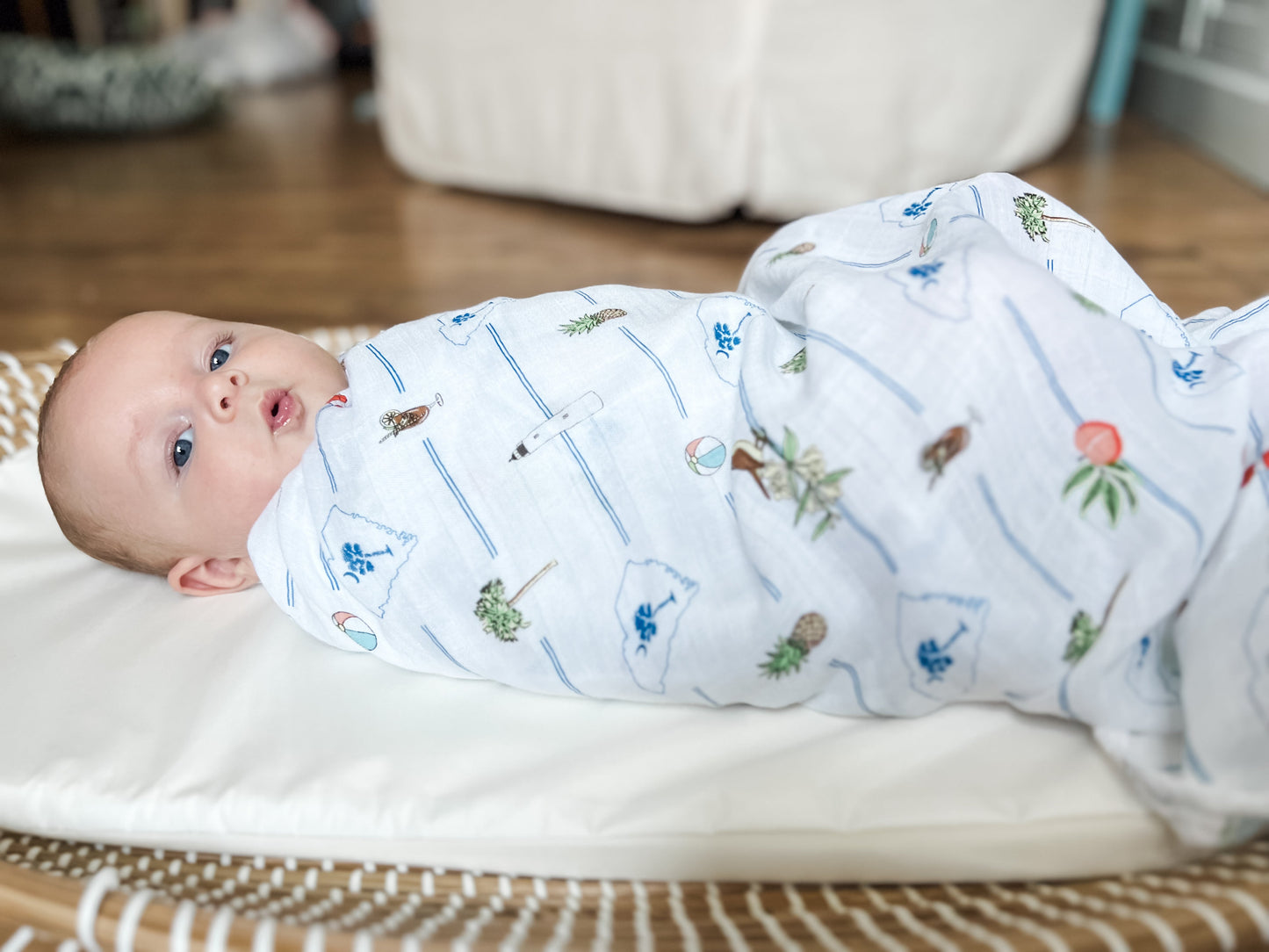 GiftSet: South Carolina Baby Muslin Swaddle Blanket and Burp Cloth/Bib Combo - Little Hometown