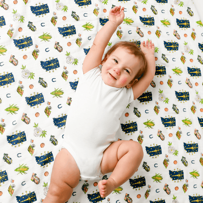 Indiana Baby Muslin Swaddle Receiving Blanket Made to Grow with Your Little One
