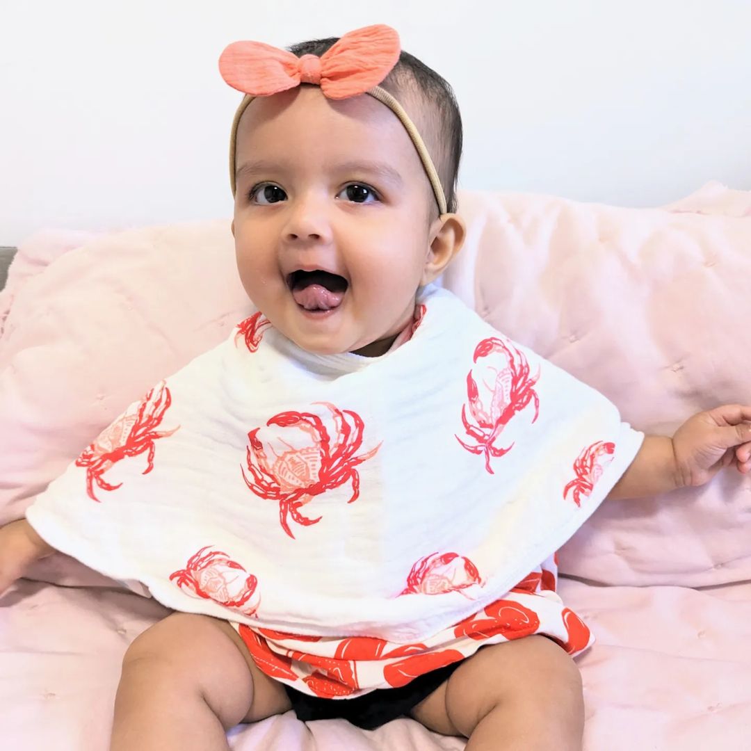 Pink Crab Baby Burp Cloth and Bib 2 in 1  Absorbent and Gentle on Newborn Skin