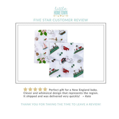 Gift Set: Massachusetts Baby Muslin Swaddle Blanket and Burp Cloth/Bib Combo Soft Breathable Bamboo Cotton