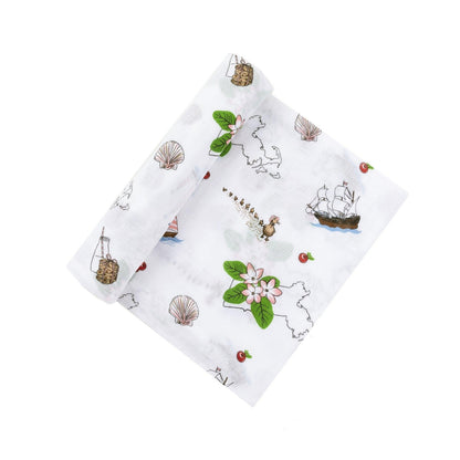 Massachusetts Floral Muslin Swaddle Receiving Blanket Soft Bamboo Cotton Blend