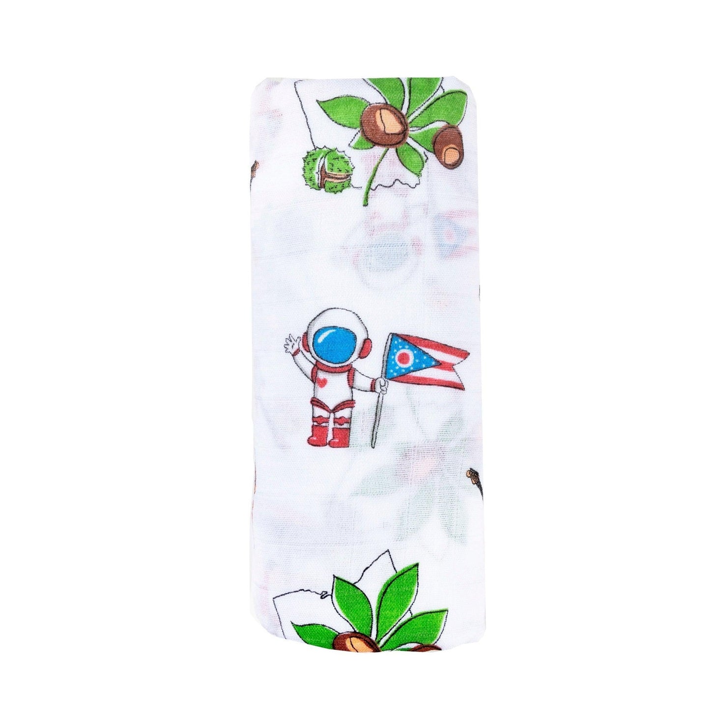 Gift Set: Ohio Baby Muslin Swaddle Receiving Blanket and Burp Cloth / Bib Combo Hospital Coming Home Essential