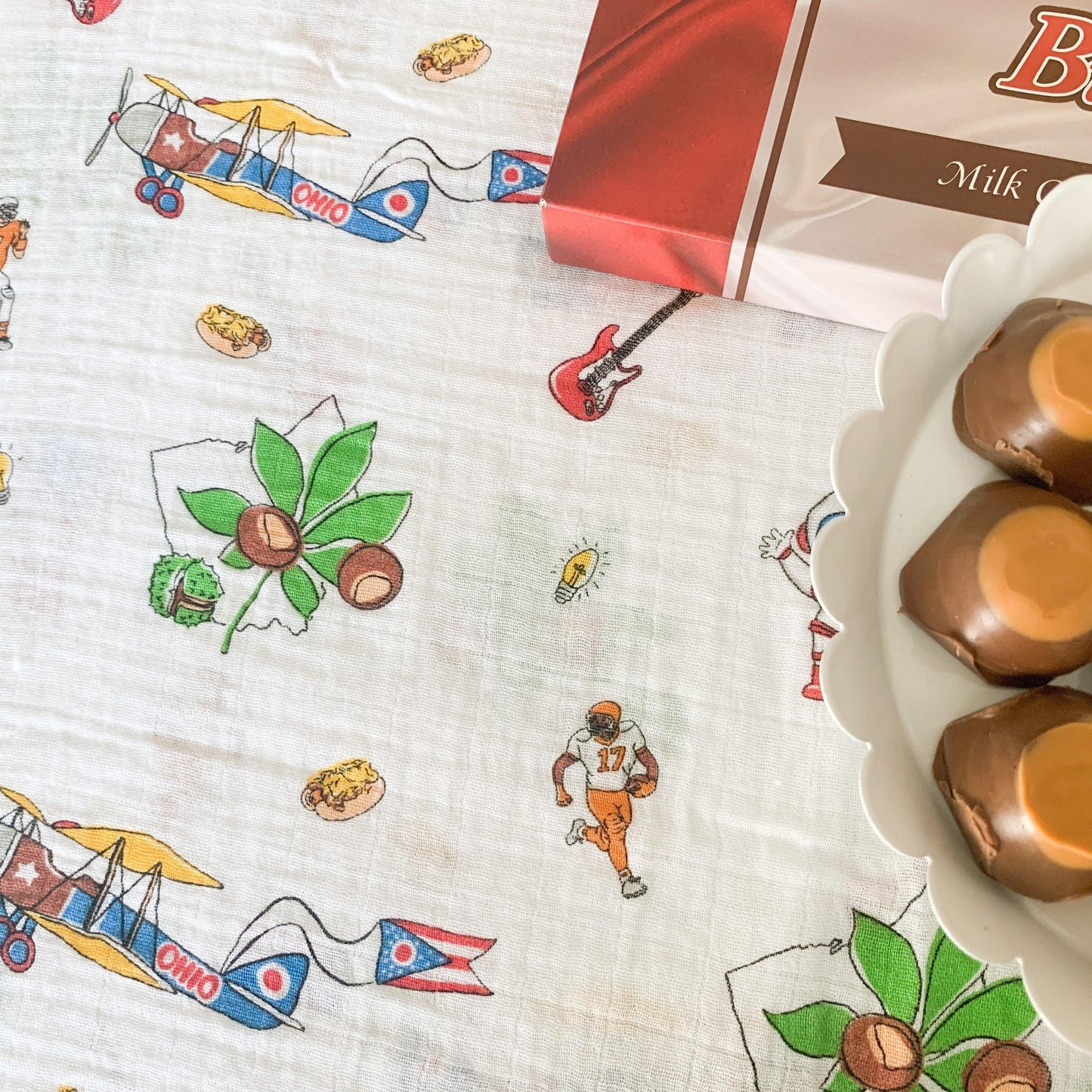 Gift Set: Ohio Baby Muslin Swaddle Receiving Blanket and Burp Cloth / Bib Combo Hospital Coming Home Essential