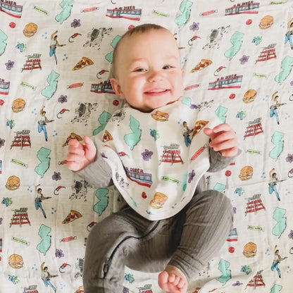 New Jersey Newborn Gift Set: Muslin Swaddle & Bib | Organic Cotton