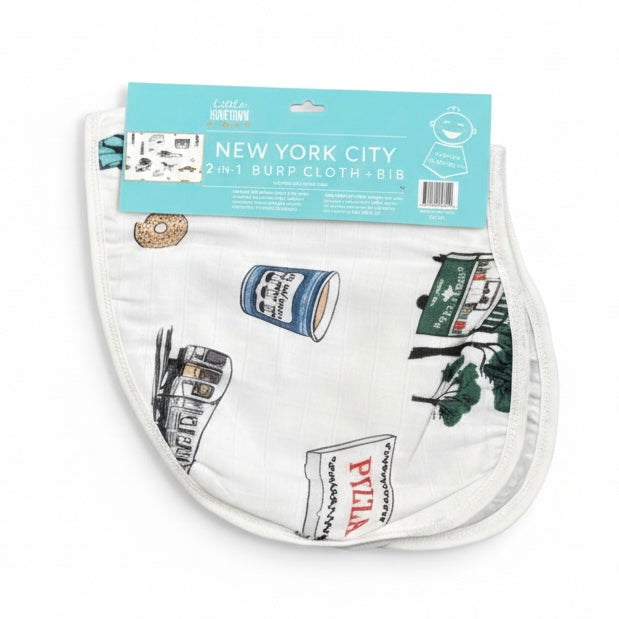 Gift Set: New York City Baby Muslin Swaddle Blanket and Burp Cloth/Bib Combo Extra Large Bamboo Cotton