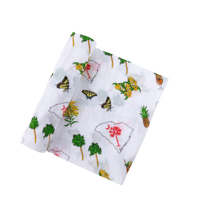 Gift Set: South Carolina Girl Baby Muslin Swaddle Blanket and Burp Cloth/Bib Combo Soft Breathable Bamboo Cotton