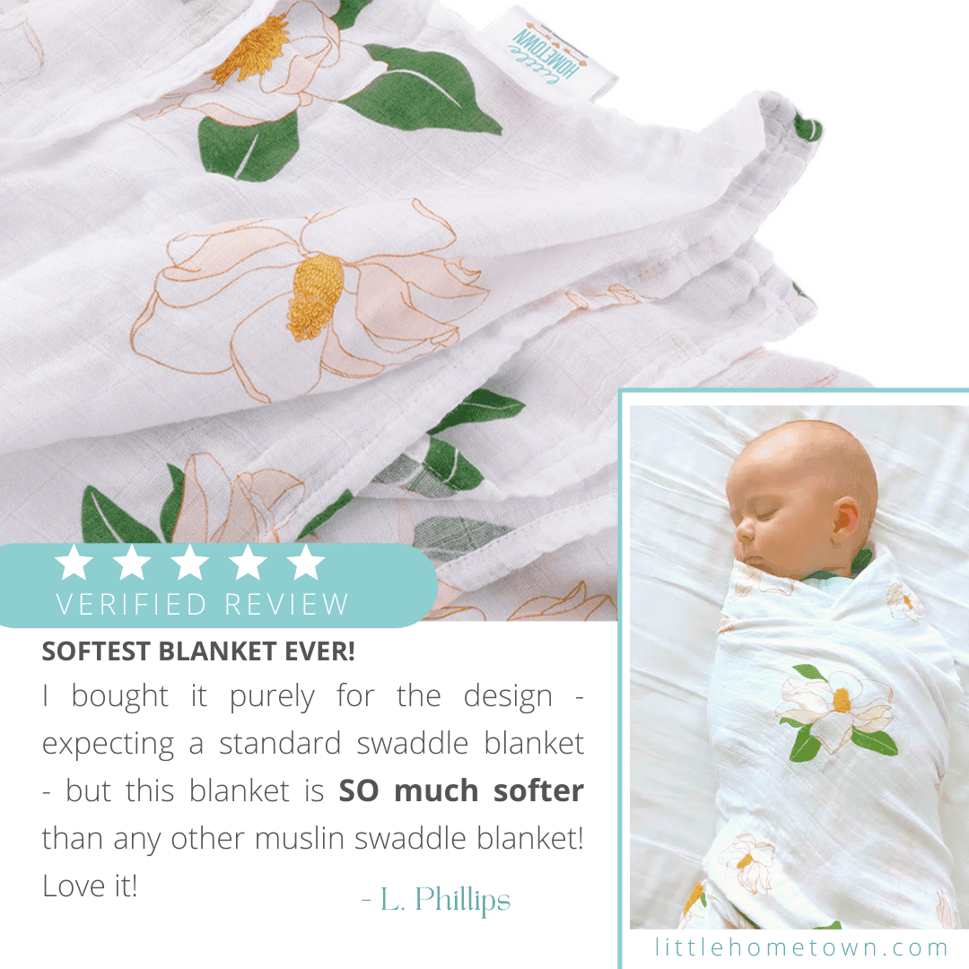Gift Set: Southern Magnolia Baby Muslin Swaddle Blanket and Burp Cloth/Bib Combo Extra Large Bamboo Cotton