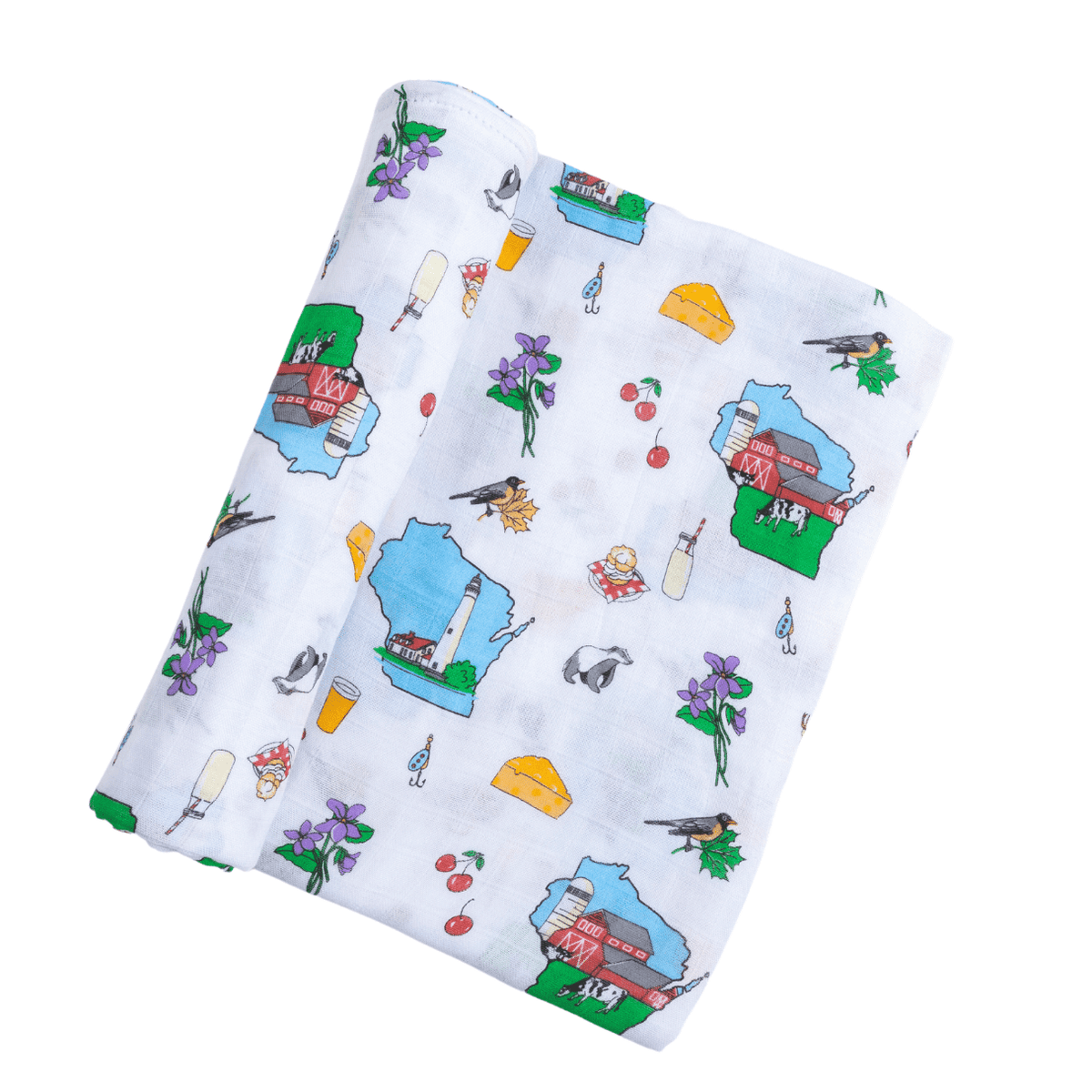 Wisconsin Newborn Gift Set: Muslin Swaddle & Bib | Organic Cotton