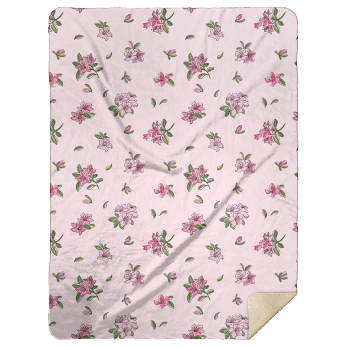 Soft, pastel-colored plush throw blanket with azalea flower pattern, 60x80 inches, by Little Hometown.