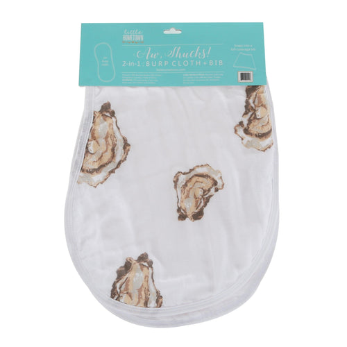 Baby bib and burp cloth set with cute oyster print and 