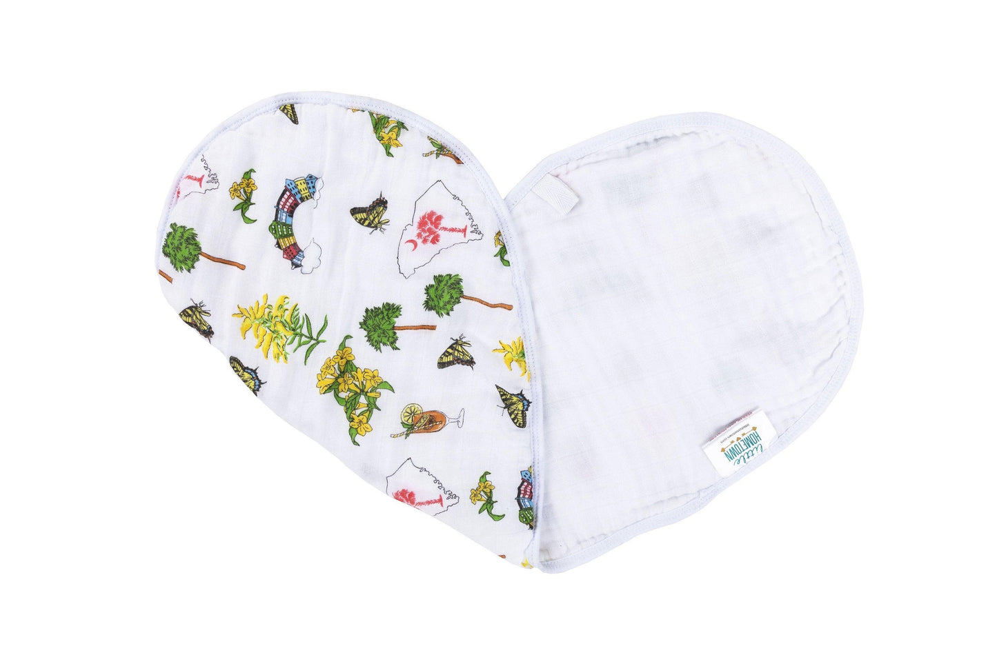 Pink baby bib and burp cloth set with "South Carolina Girl" text, featuring a palmetto tree and crescent moon.