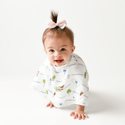 Baby bib and burp cloth set with South Carolina map design, featuring landmarks and playful illustrations.