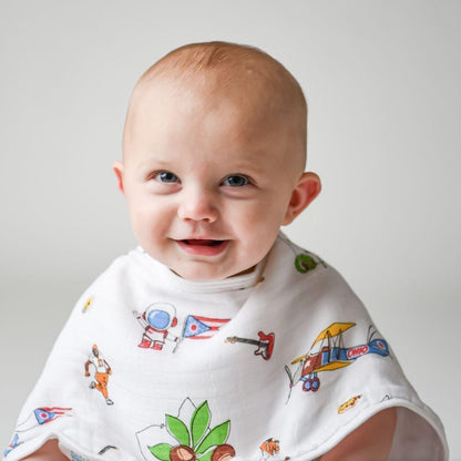 Baby burp cloth and wraparound bib set with "Ohio Baby" text, featuring Ohio state outline and heart design.