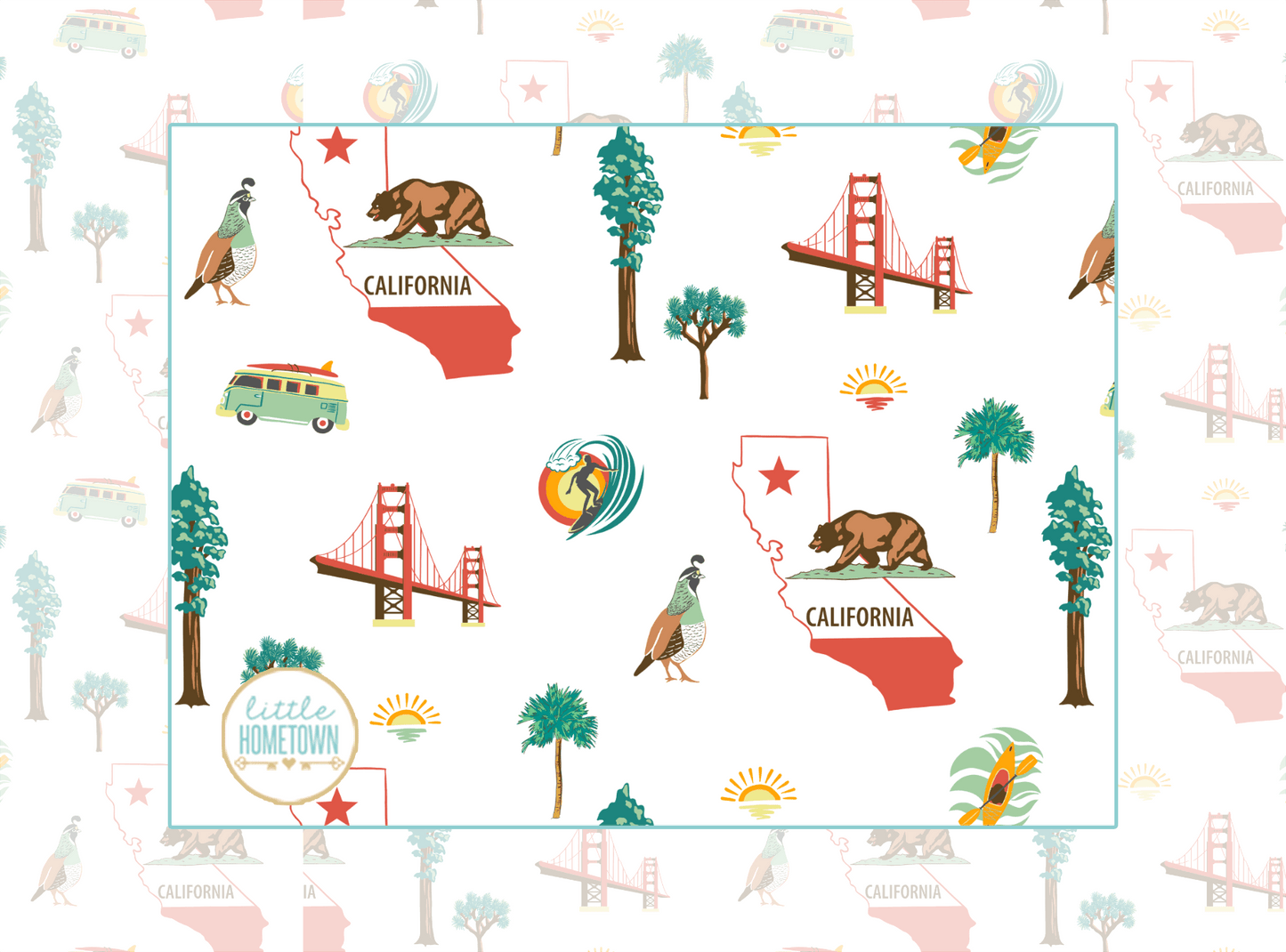 Colorful California-themed plush throw blanket featuring iconic landmarks and symbols, measuring 60x80 inches.