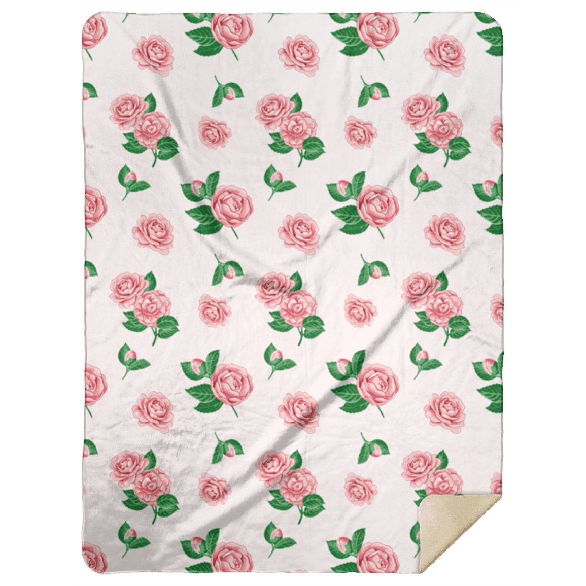 Soft, plush throw blanket with a delicate camellia flower pattern in pastel colors, measuring 60x80 inches.