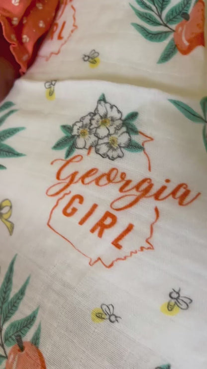 Gift Set: Georgia Girl Muslin Swaddle Blanket and Burp Cloth/Bib Combo