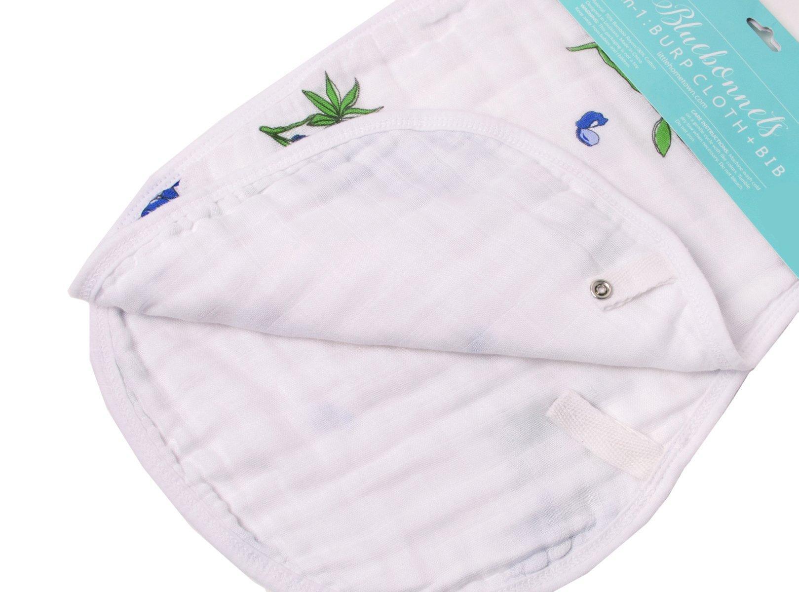 Bluebonnet-themed baby muslin swaddle blanket and burp cloth set, featuring delicate floral patterns on soft fabric.