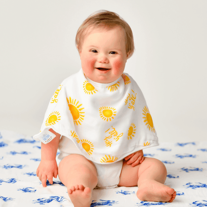 Hey Y'all baby muslin swaddle blanket and burp cloth set with playful Southern-themed illustrations.
