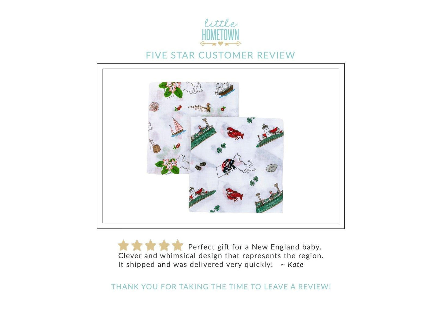 Massachusetts-themed floral baby muslin swaddle blanket and burp cloth set, featuring delicate pink and green flowers.