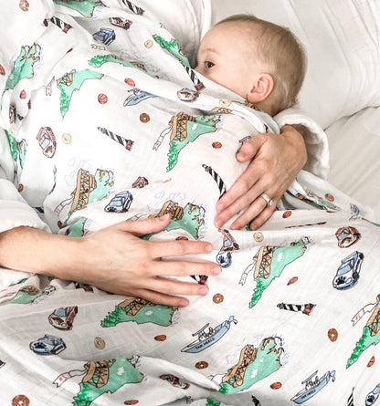 Gift Set: North Carolina Baby Muslin Swaddle Blanket and Burp Cloth/Bib Combo - Little Hometown