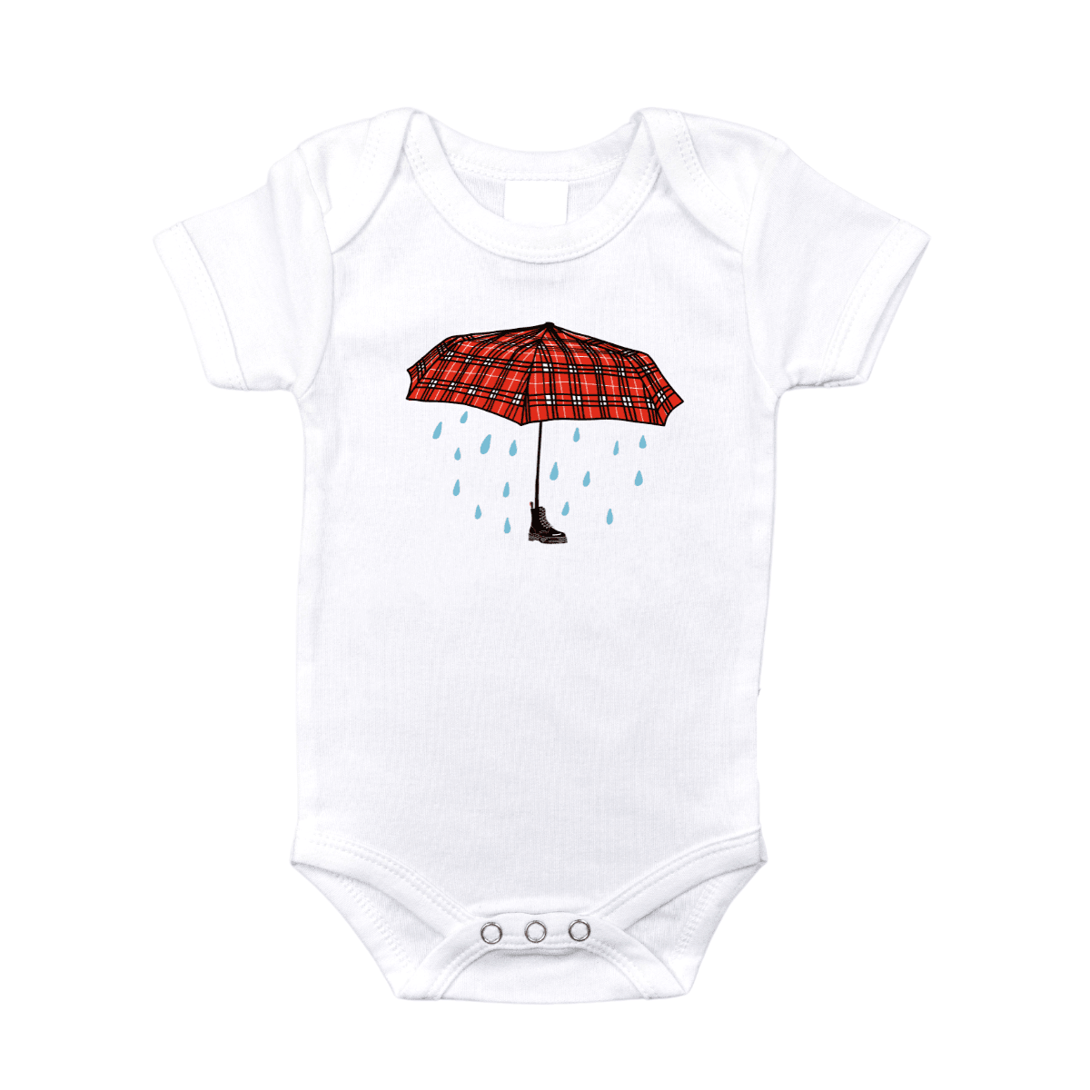 Baby onesie with "Seattle Grunge" text, featuring a guitar and raindrop design on a white background.