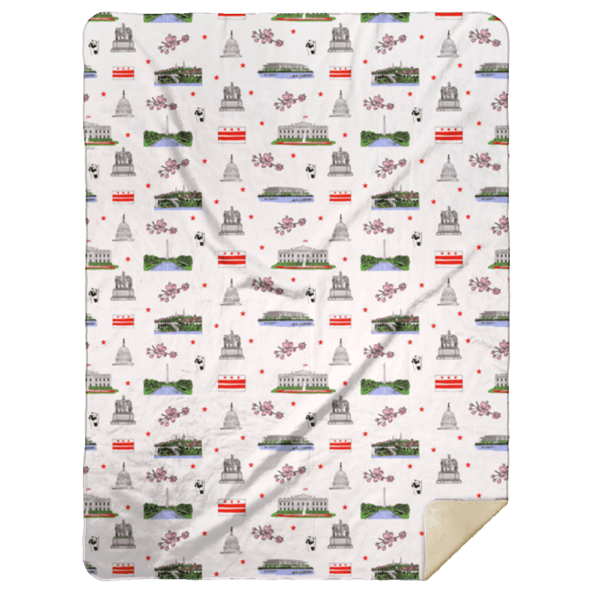 Cozy Washington D.C. plush throw blanket featuring iconic landmarks in a colorful, playful design, 60x80 inches.