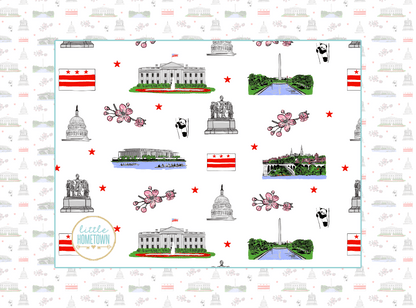 Cozy Washington D.C. plush throw blanket featuring iconic landmarks in a colorful, playful design, 60x80 inches.